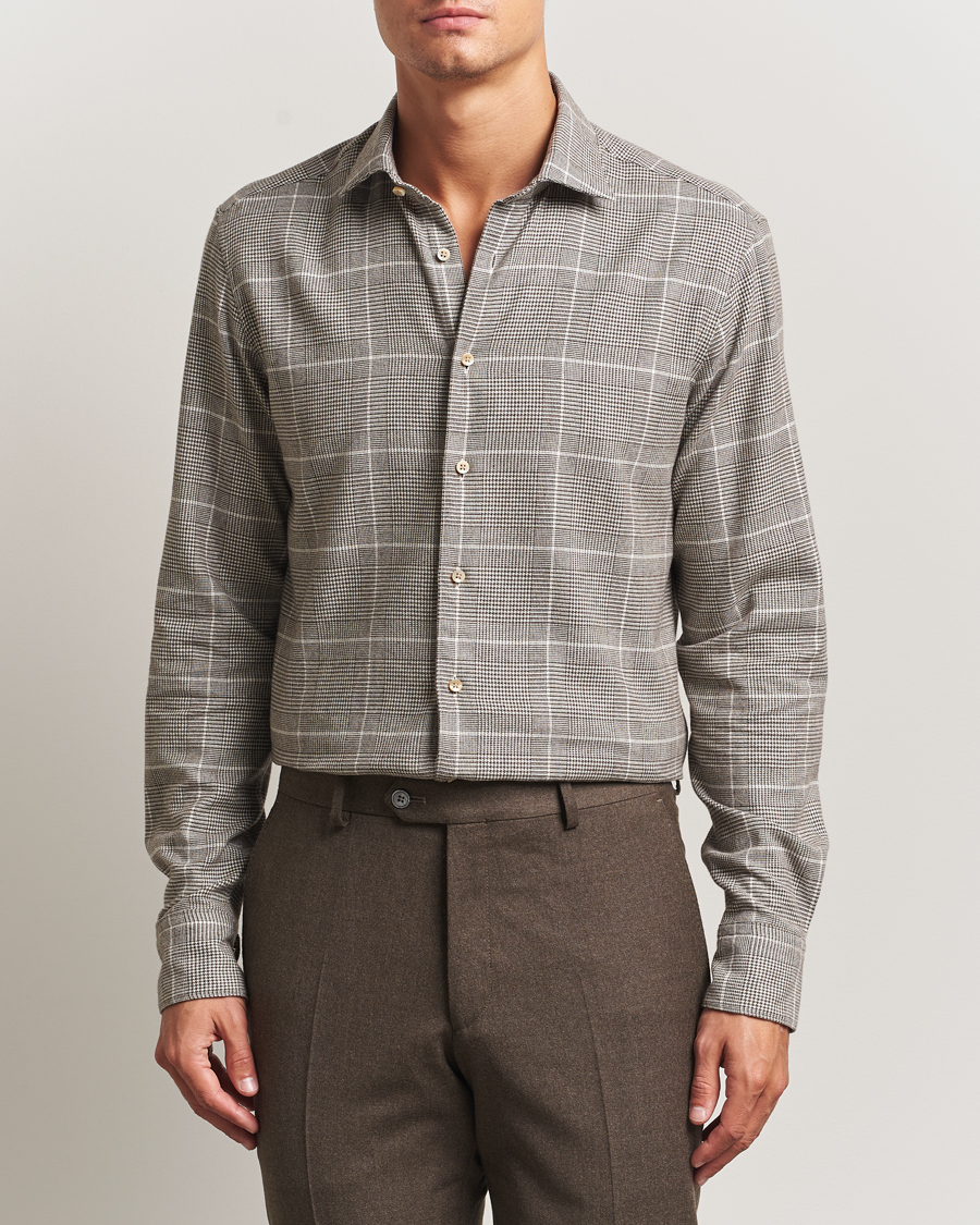 Homme | Chemises | Stenströms | Regular Fit Glencheck Flannel Shirt Brown
