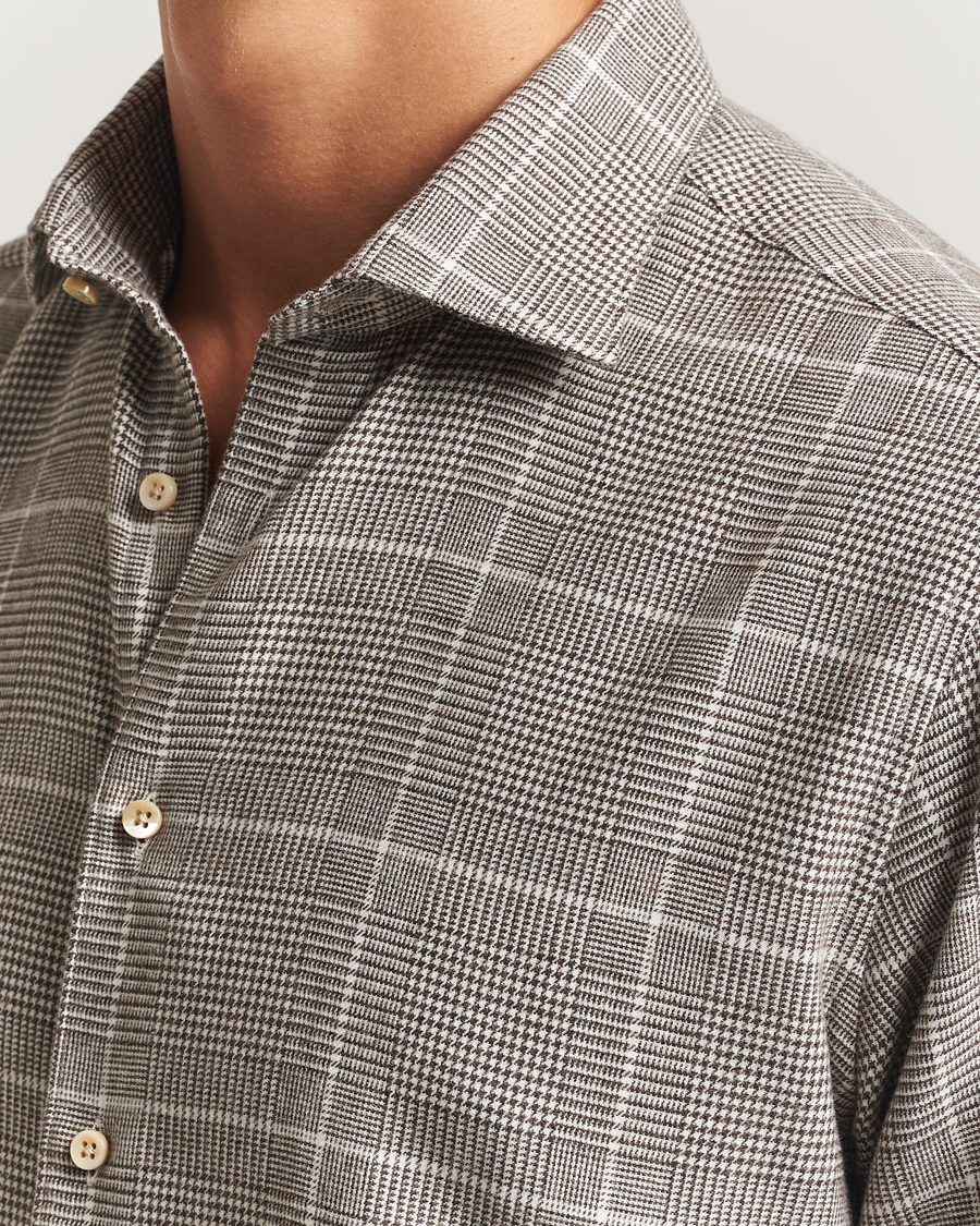 Homme | Chemises | Stenströms | Regular Fit Glencheck Flannel Shirt Brown