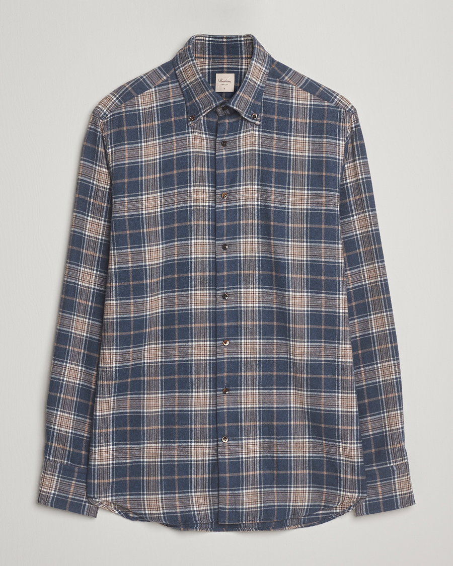 Heren | Overhemden | Stenströms | Regular Fit Multi Check Flannel Shirt Blue/Brown