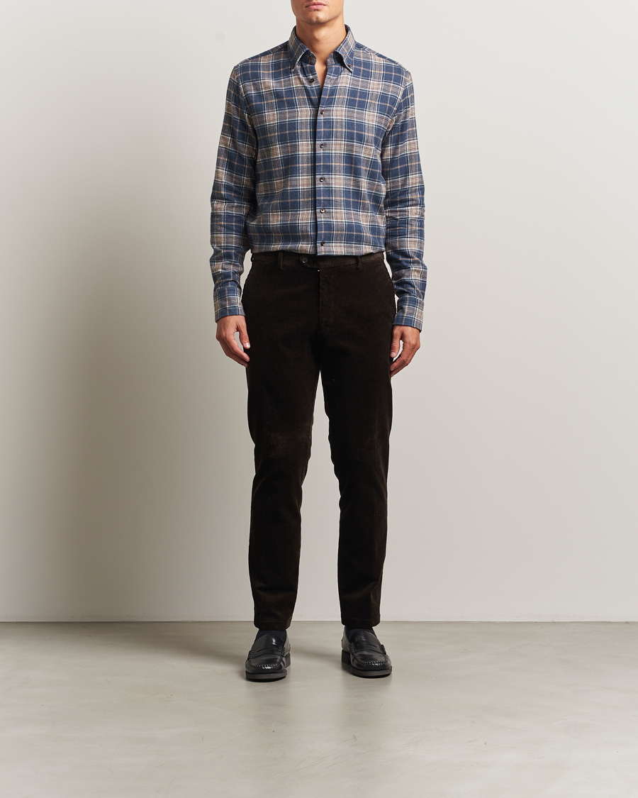 Heren | Overhemden | Stenströms | Regular Fit Multi Check Flannel Shirt Blue/Brown