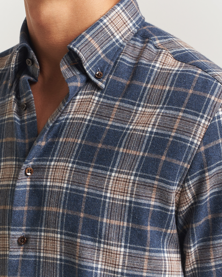 Heren | Overhemden | Stenströms | Regular Fit Multi Check Flannel Shirt Blue/Brown