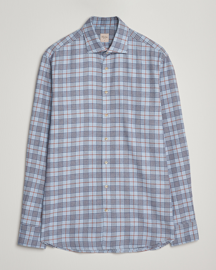 Heren | Overhemden | Stenströms | Regular Fit Cut Away Check Flannel Shirt Blue