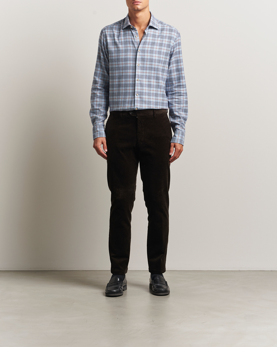 Heren | Overhemden | Stenströms | Regular Fit Cut Away Check Flannel Shirt Blue