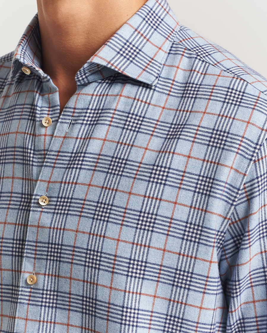Heren | Overhemden | Stenströms | Regular Fit Cut Away Check Flannel Shirt Blue