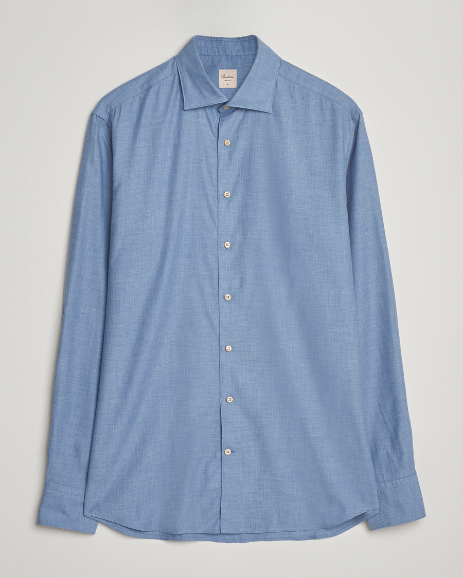 Homme | Chemises | Stenströms | Regular Fit Brushed Mini Herringbone Shirt Blue