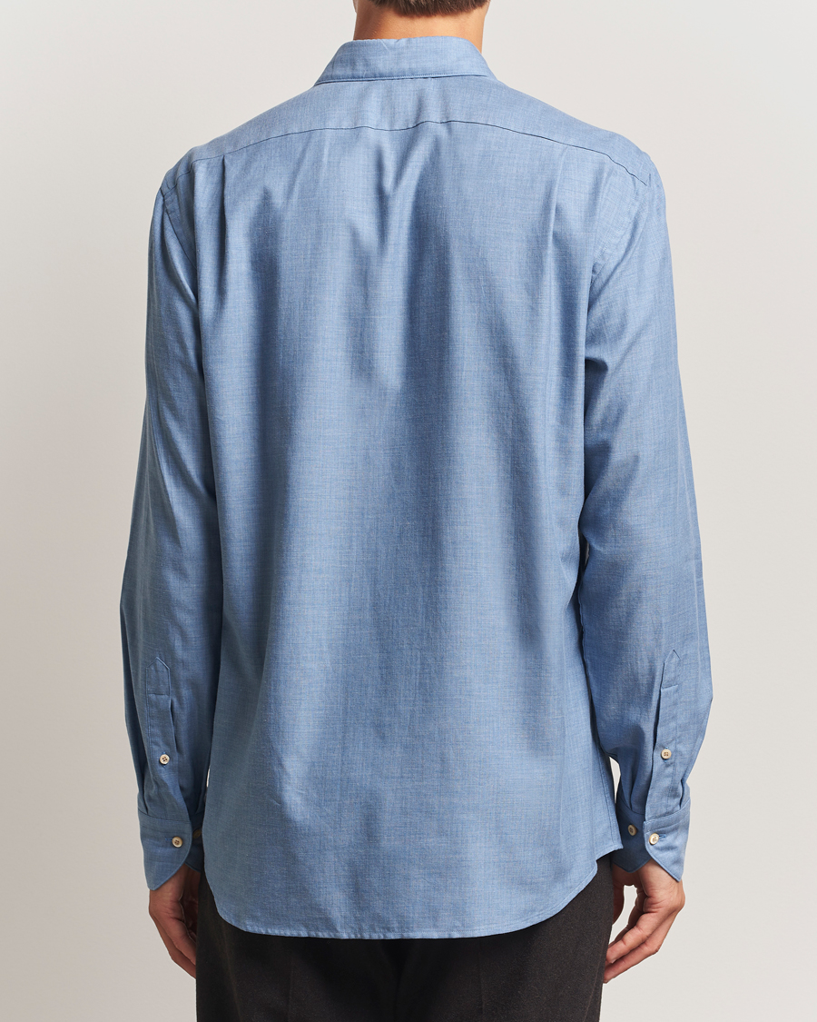 Homme | Chemises | Stenströms | Regular Fit Brushed Mini Herringbone Shirt Blue