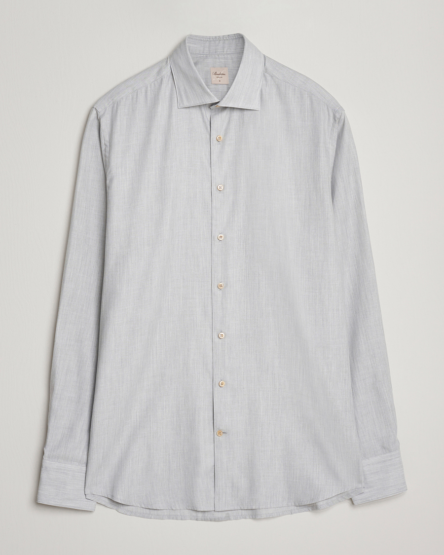 Heren | Overhemden | Stenströms | Regular Fit Brushed Mini Herringbone Shirt Grey