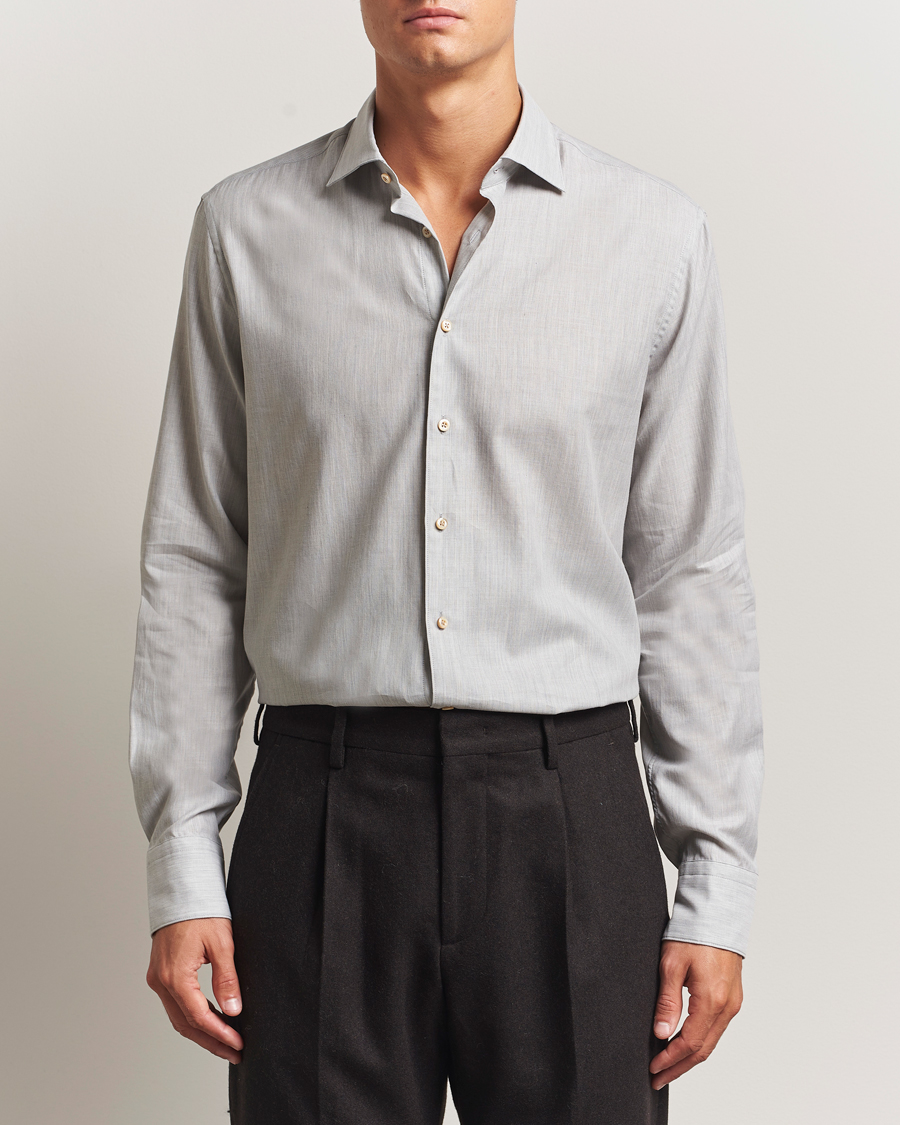 Heren | Overhemden | Stenströms | Regular Fit Brushed Mini Herringbone Shirt Grey