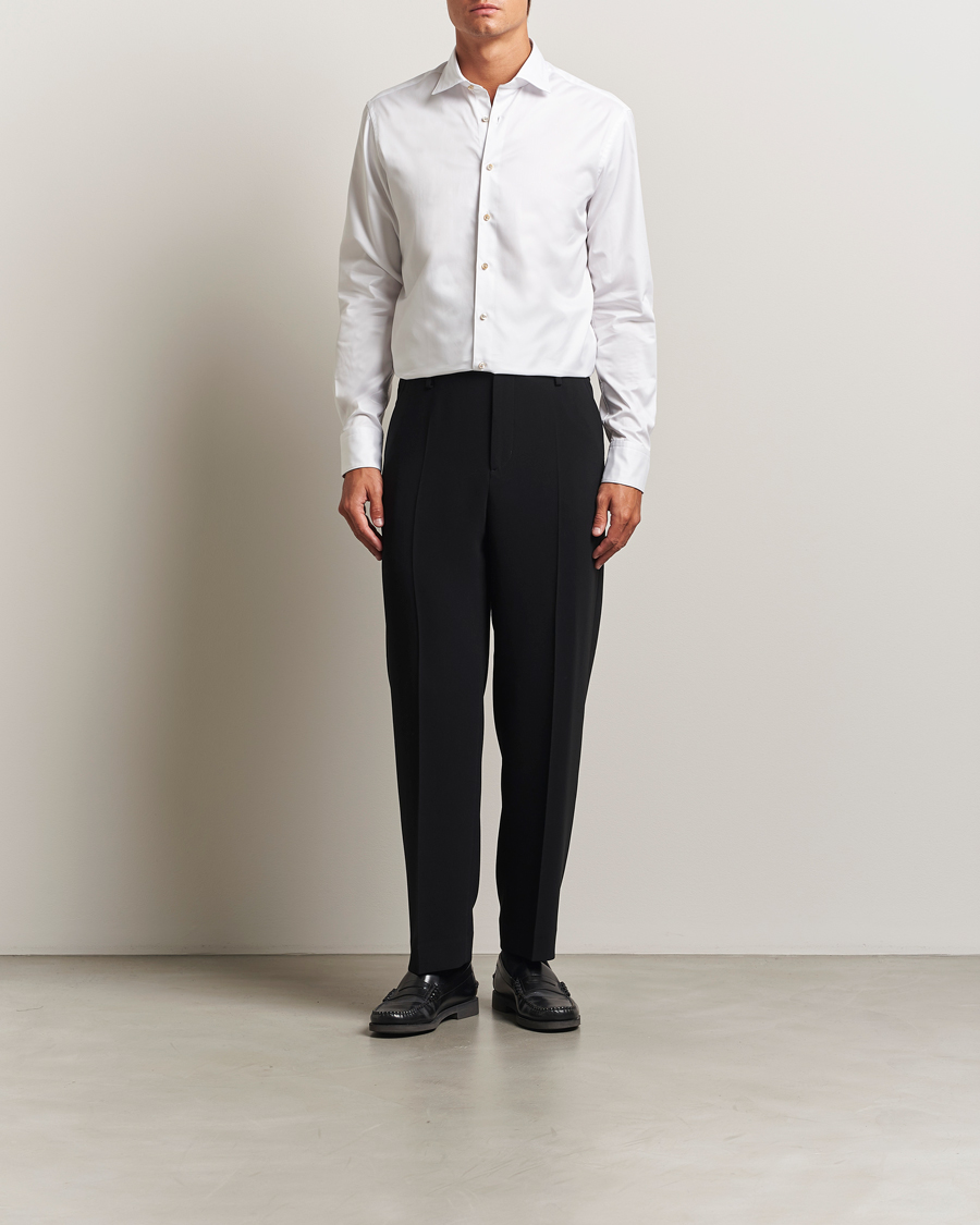 Homme | Chemises | Stenströms | Regular Fit Cotton Twill Contrast Shirt White