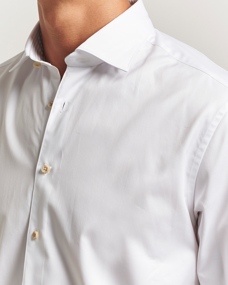 Homme | Chemises | Stenströms | Regular Fit Cotton Twill Contrast Shirt White