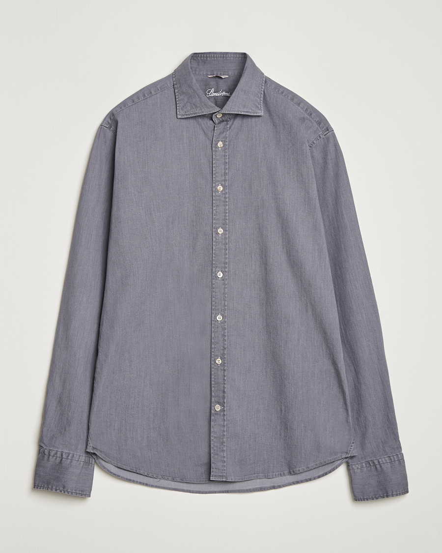 Heren | Overhemden | Stenströms | Regular Fit Garment Washed Denim Shirt Grey