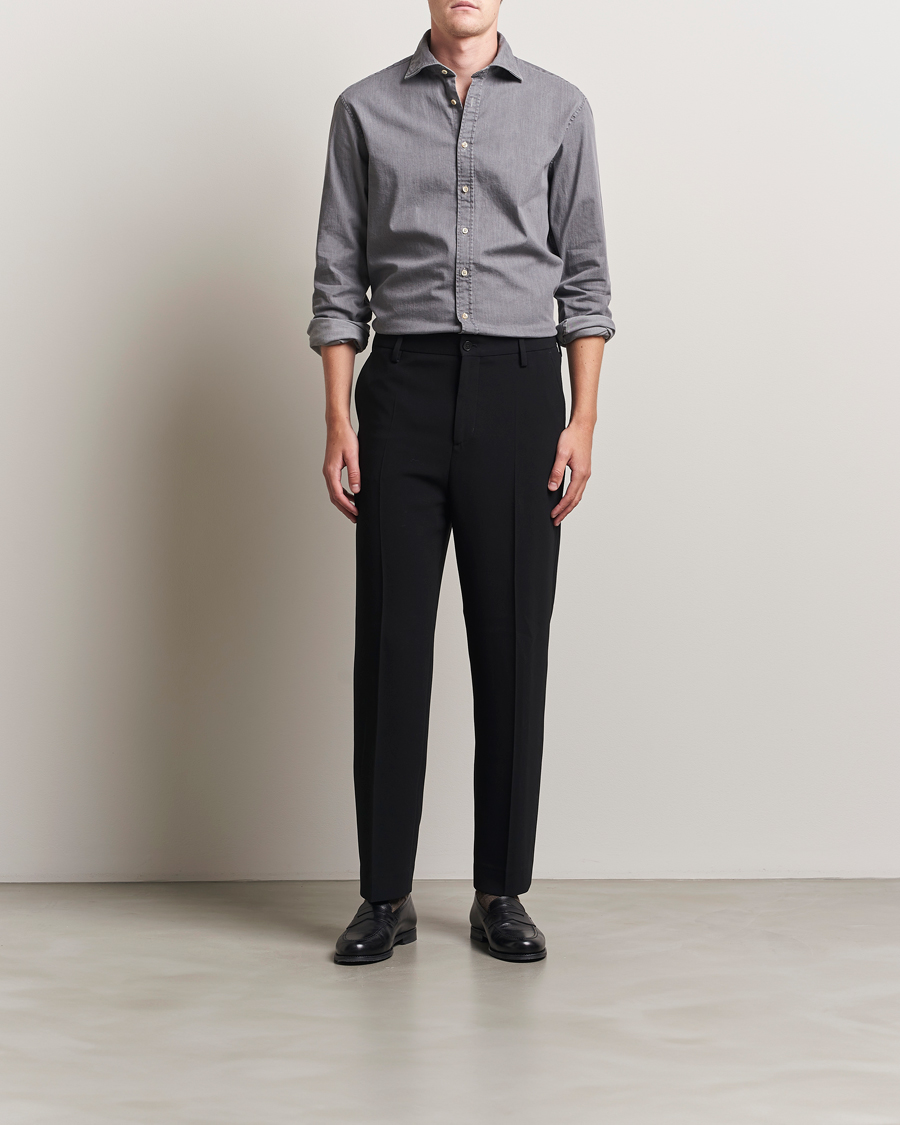 Heren | Overhemden | Stenströms | Regular Fit Garment Washed Denim Shirt Grey