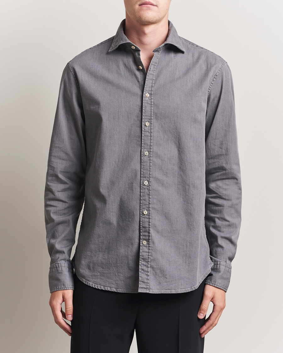 Homme | Chemises | Stenströms | Regular Fit Garment Washed Denim Shirt Grey