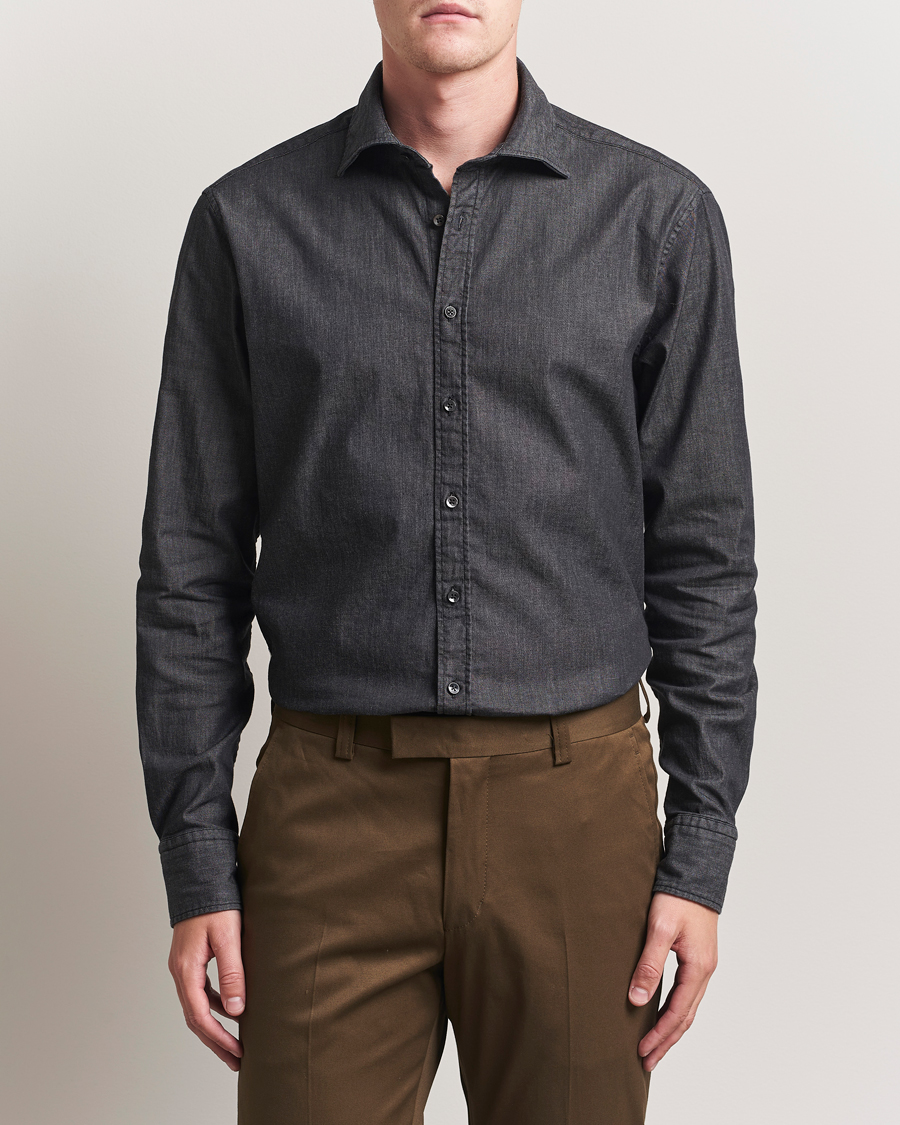 Homme | Chemises | Stenströms | Regular Fit Garment Washed Denim Shirt Black