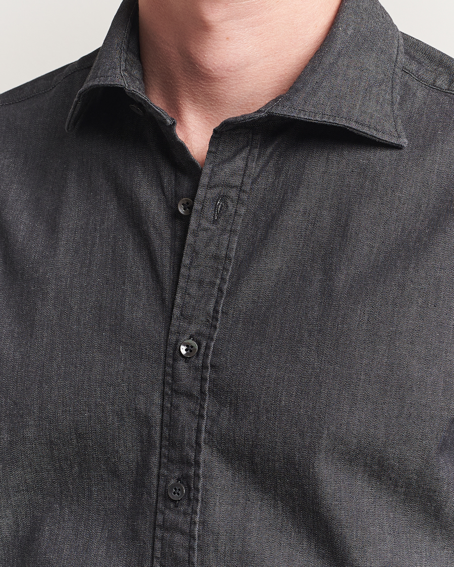 Homme | Chemises | Stenströms | Regular Fit Garment Washed Denim Shirt Black