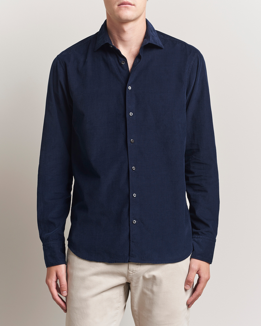 Homme | Chemises | Stenströms | Regular Fit Cut Away Cord Shirt Navy
