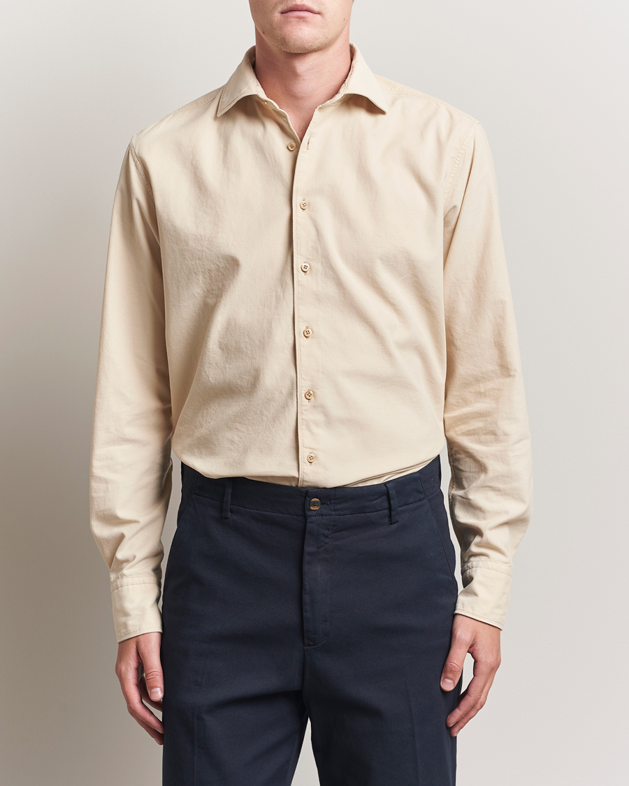 Heren | Overhemden | Stenströms | Regular Fit Cut Away Cord Shirt Beige