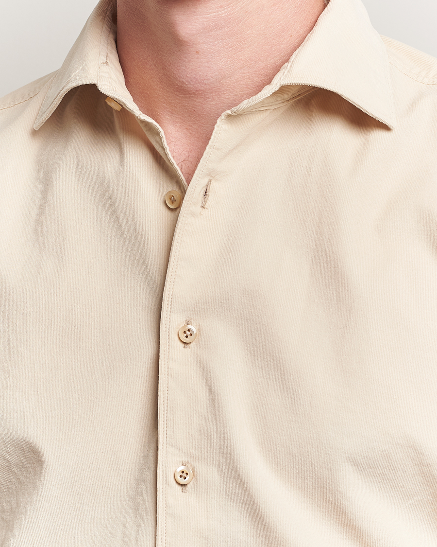 Heren | Overhemden | Stenströms | Regular Fit Cut Away Cord Shirt Beige