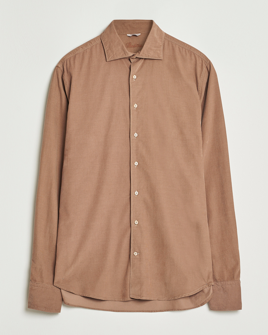 Homme | Chemises | Stenströms | Regular Fit Cut Away Cord Shirt Brown