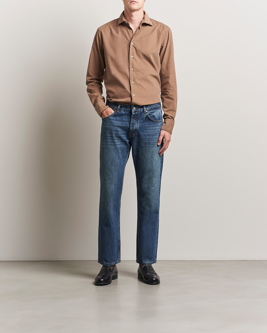 Homme | Chemises | Stenströms | Regular Fit Cut Away Cord Shirt Brown