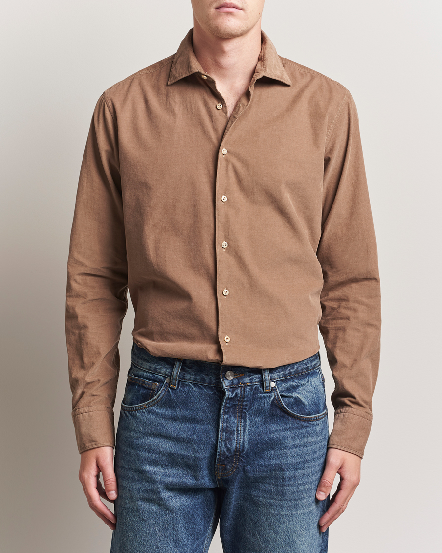 Homme | Chemises | Stenströms | Regular Fit Cut Away Cord Shirt Brown