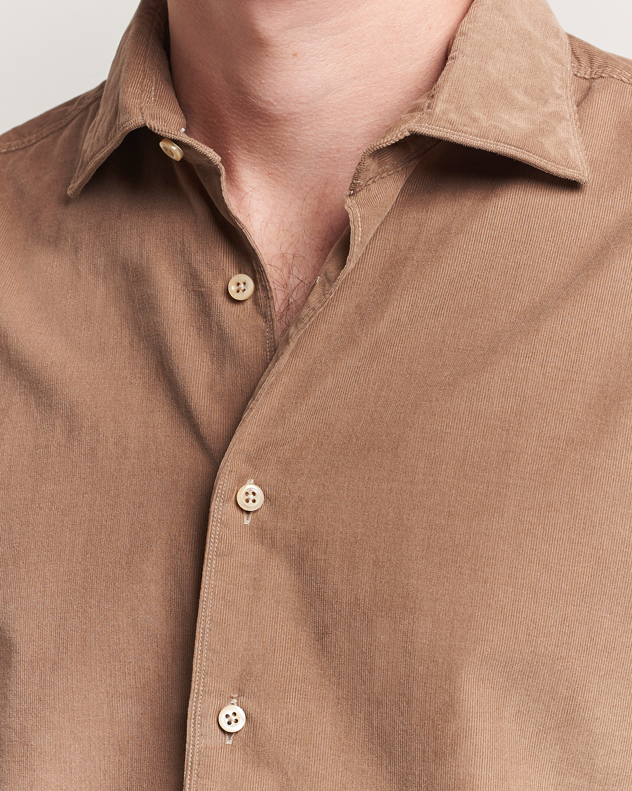 Homme | Chemises | Stenströms | Regular Fit Cut Away Cord Shirt Brown