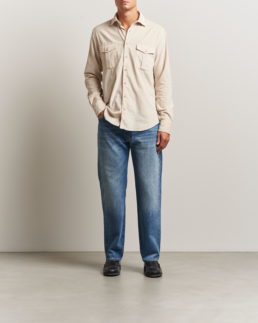 Homme | Chemises | Stenströms | Regular Fit Cord Pocket Shirt Beige