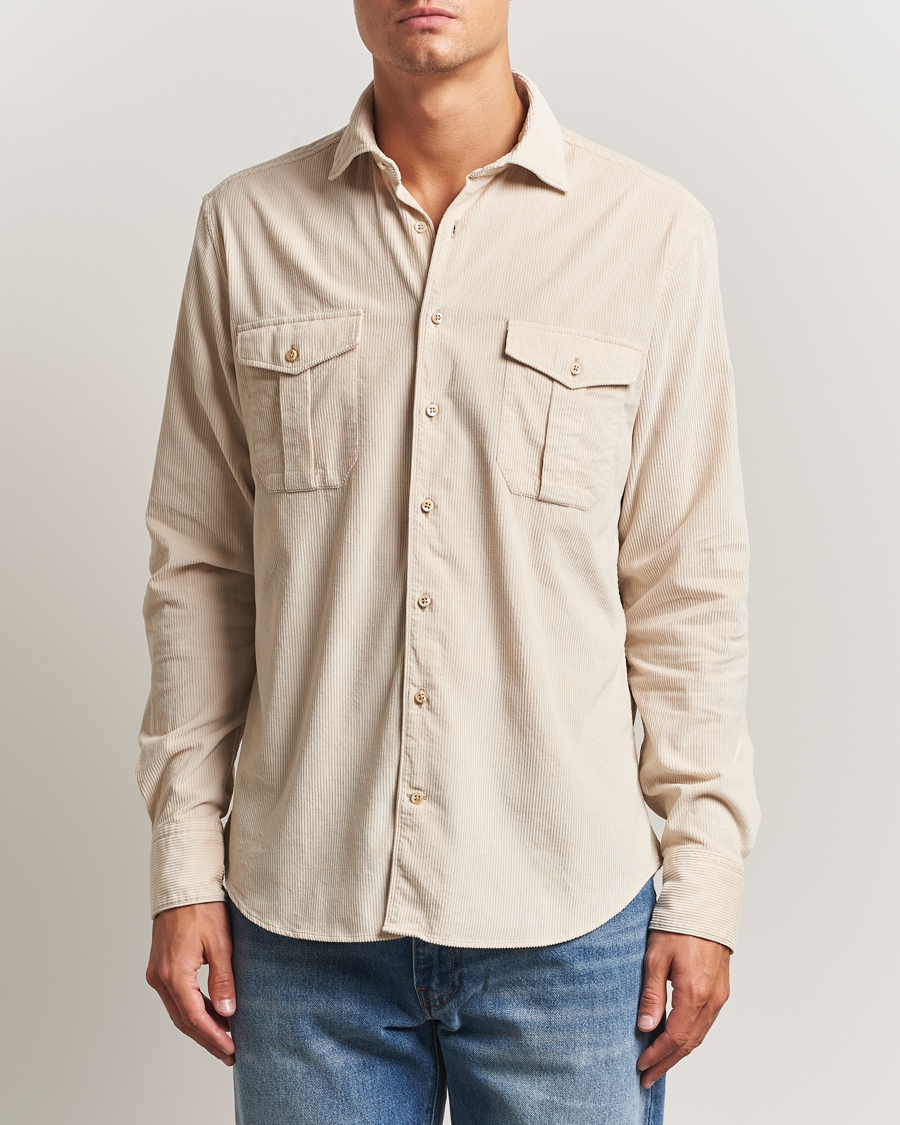 Homme | Chemises | Stenströms | Regular Fit Cord Pocket Shirt Beige
