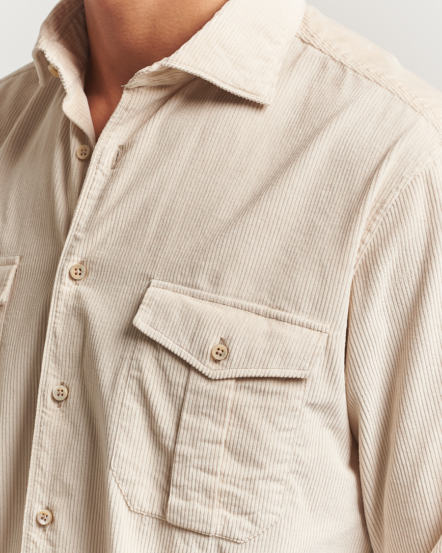 Homme | Chemises | Stenströms | Regular Fit Cord Pocket Shirt Beige