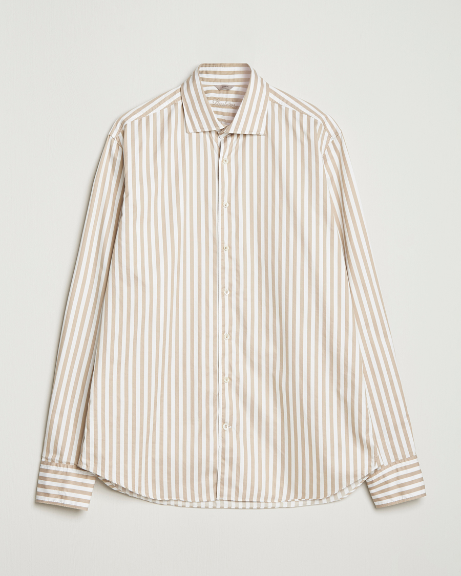 Homme | Chemises | Stenströms | Regular Fit Washed Large Stripe Shirt White/Beige