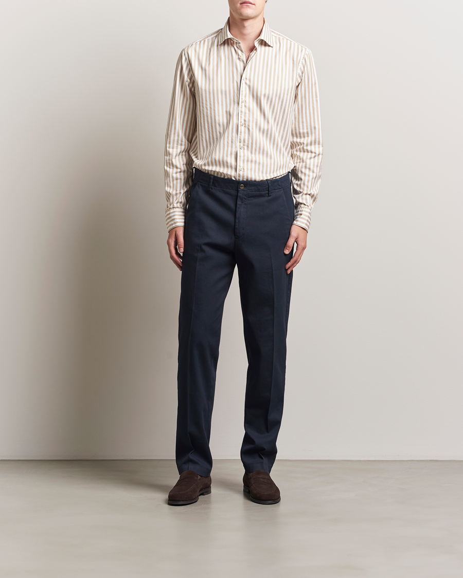 Homme | Chemises | Stenströms | Regular Fit Washed Large Stripe Shirt White/Beige