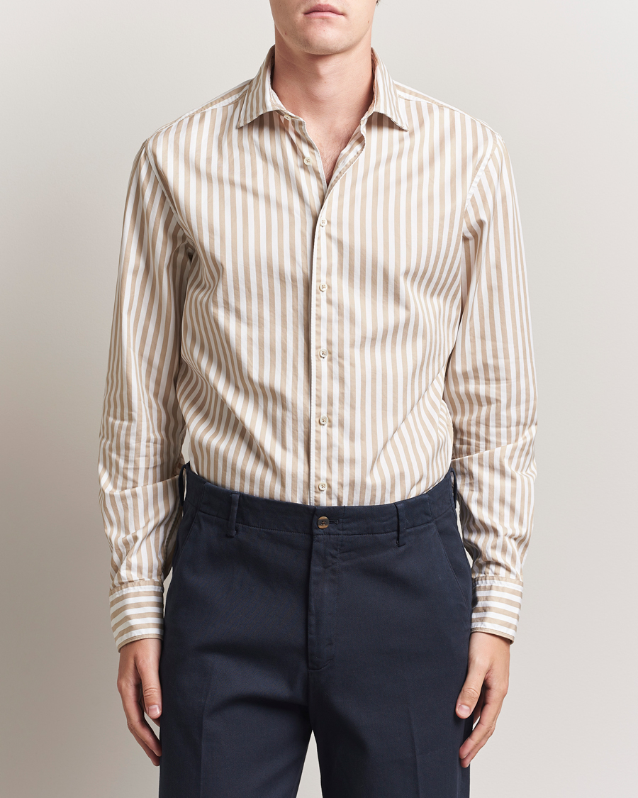 Homme | Chemises | Stenströms | Regular Fit Washed Large Stripe Shirt White/Beige