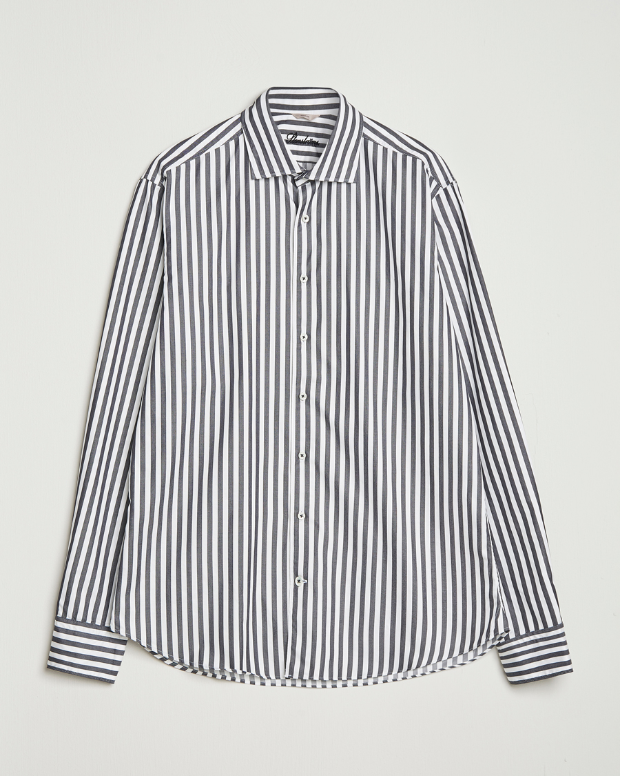 Homme | Chemises | Stenströms | Regular Fit Washed Large Stripe Shirt White/Black