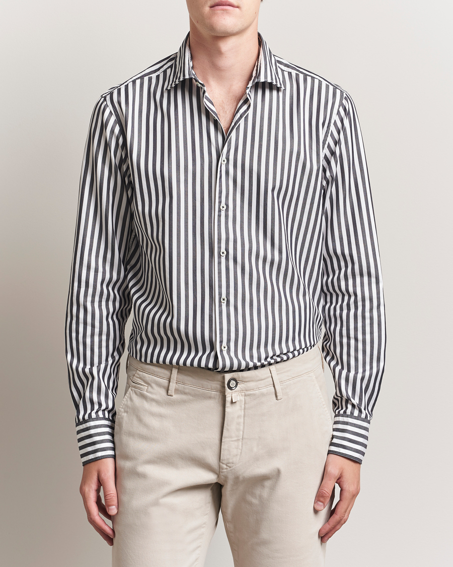 Homme | Chemises | Stenströms | Regular Fit Washed Large Stripe Shirt White/Black