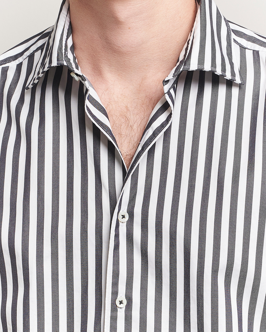 Homme | Chemises | Stenströms | Regular Fit Washed Large Stripe Shirt White/Black