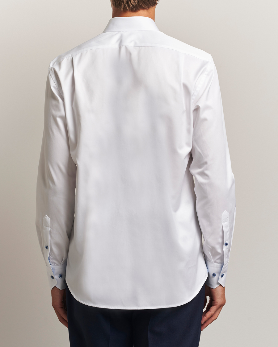 Homme | Chemises | Stenströms | Regular Fit Cotton Twill Contrast Shirt White