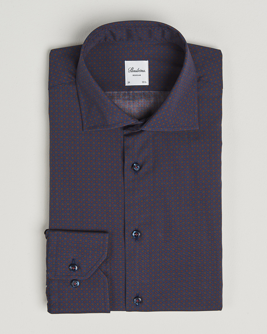 Heren | Overhemden | Stenströms | Regular Fit Cotton Printed Shirt Blue