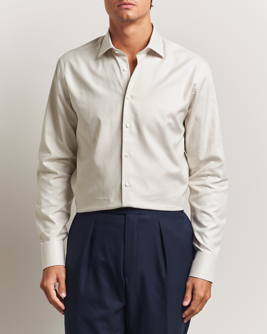 Heren | Overhemden | Stenströms | Regular Fit Houndstooth Cut Away Shirt Beige