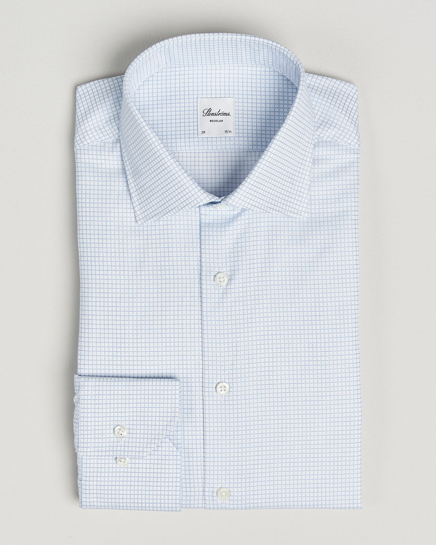 Homme | Chemises | Stenströms | Regular Fit Small Check Cut Away Shirt White