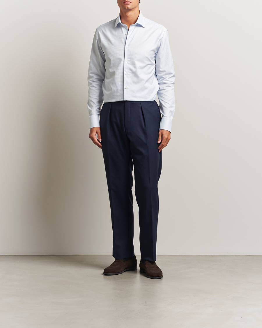 Homme | Chemises | Stenströms | Regular Fit Small Check Cut Away Shirt White