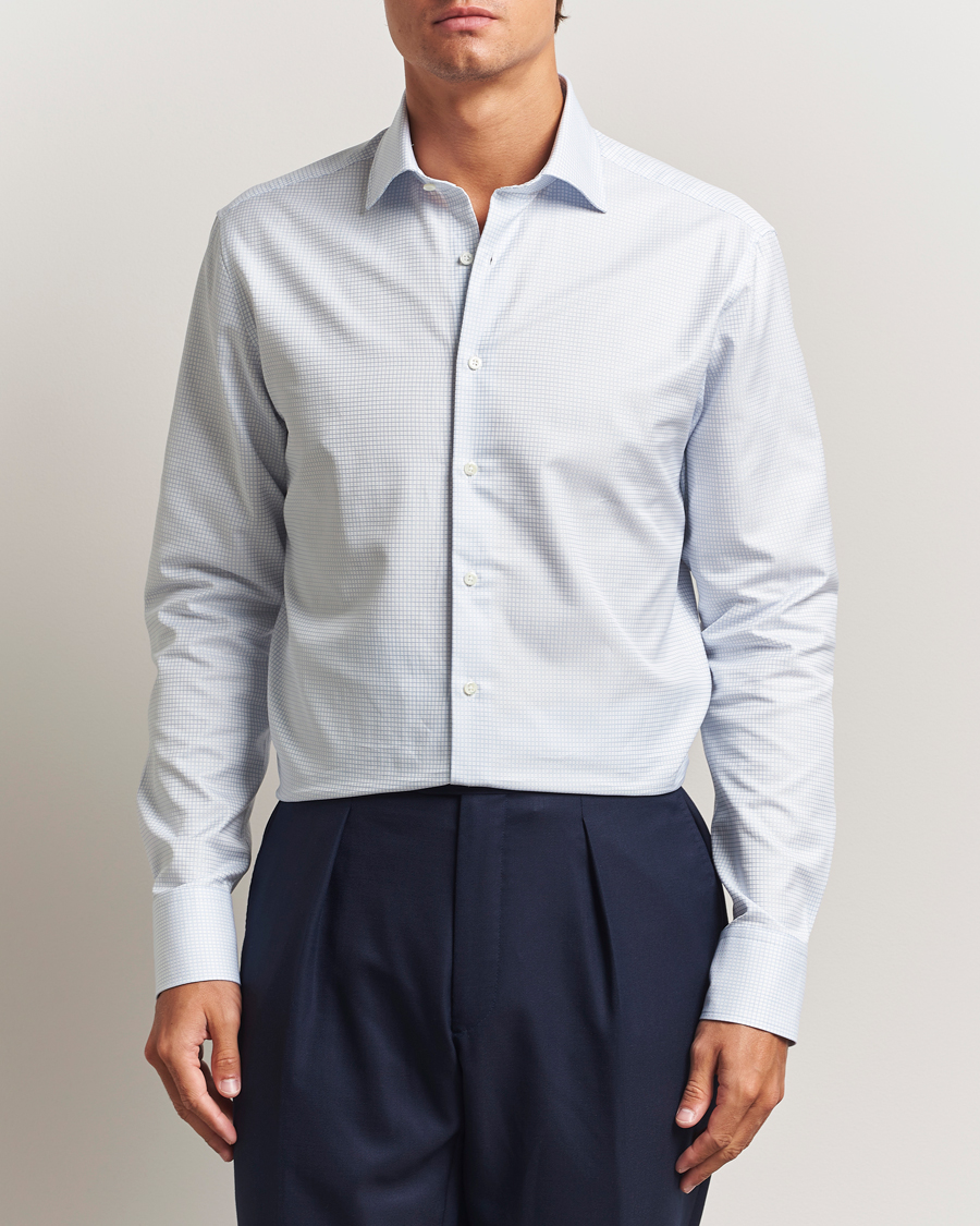Homme | Chemises | Stenströms | Regular Fit Small Check Cut Away Shirt White