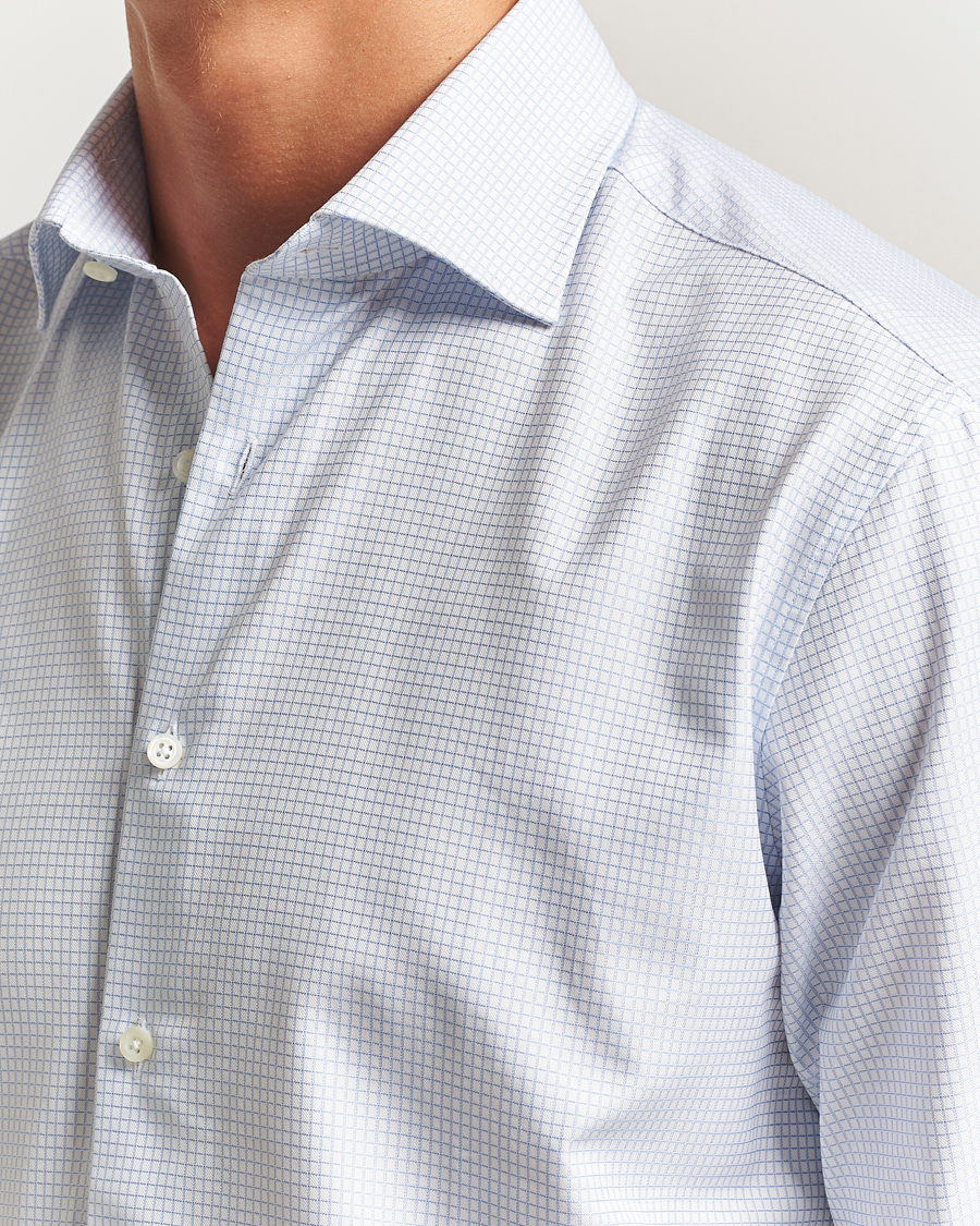 Homme | Chemises | Stenströms | Regular Fit Small Check Cut Away Shirt White