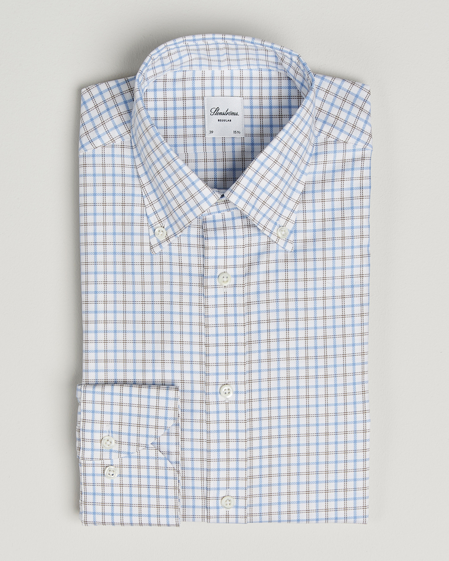 Homme | Chemises | Stenströms | Regular Fit Overcheck Button Down Shirt White