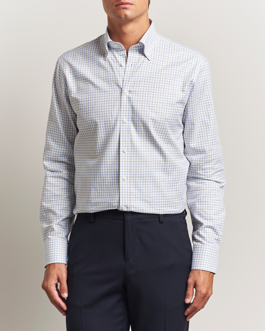 Homme | Chemises | Stenströms | Regular Fit Overcheck Button Down Shirt White