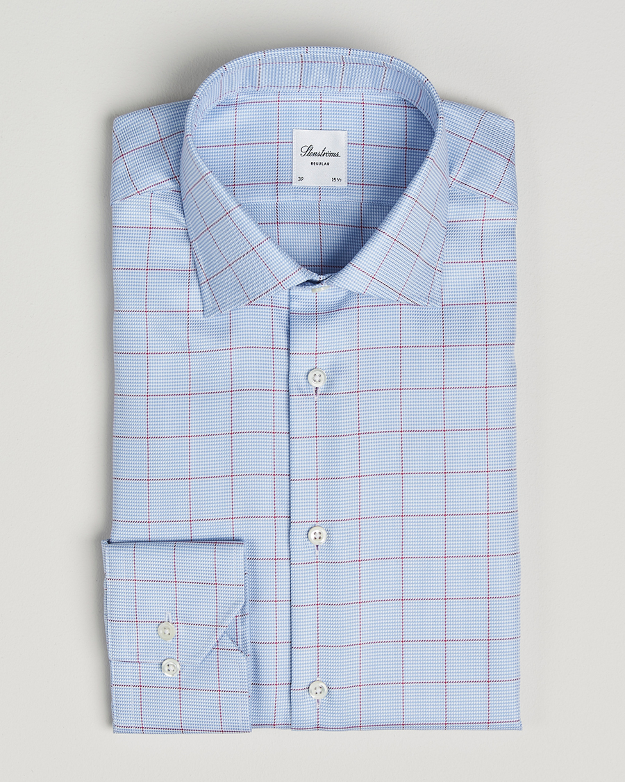 Homme | Chemises | Stenströms | Regular Fit Overcheck Cut Away Shirt Blue