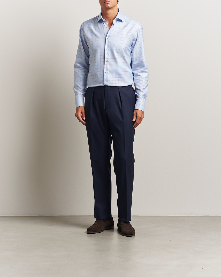 Homme | Chemises | Stenströms | Regular Fit Overcheck Cut Away Shirt Blue