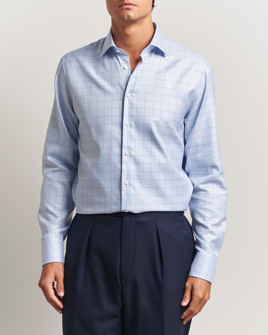 Homme | Chemises | Stenströms | Regular Fit Overcheck Cut Away Shirt Blue