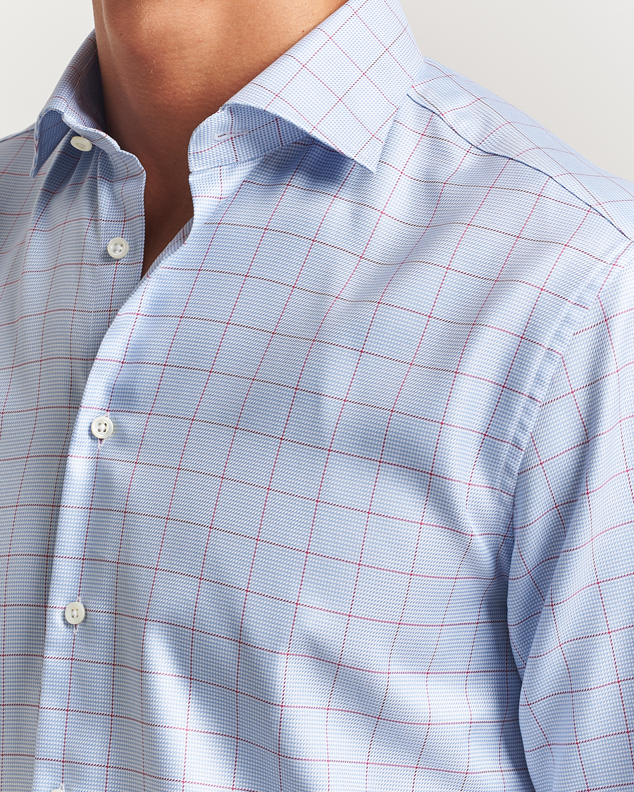 Homme | Chemises | Stenströms | Regular Fit Overcheck Cut Away Shirt Blue