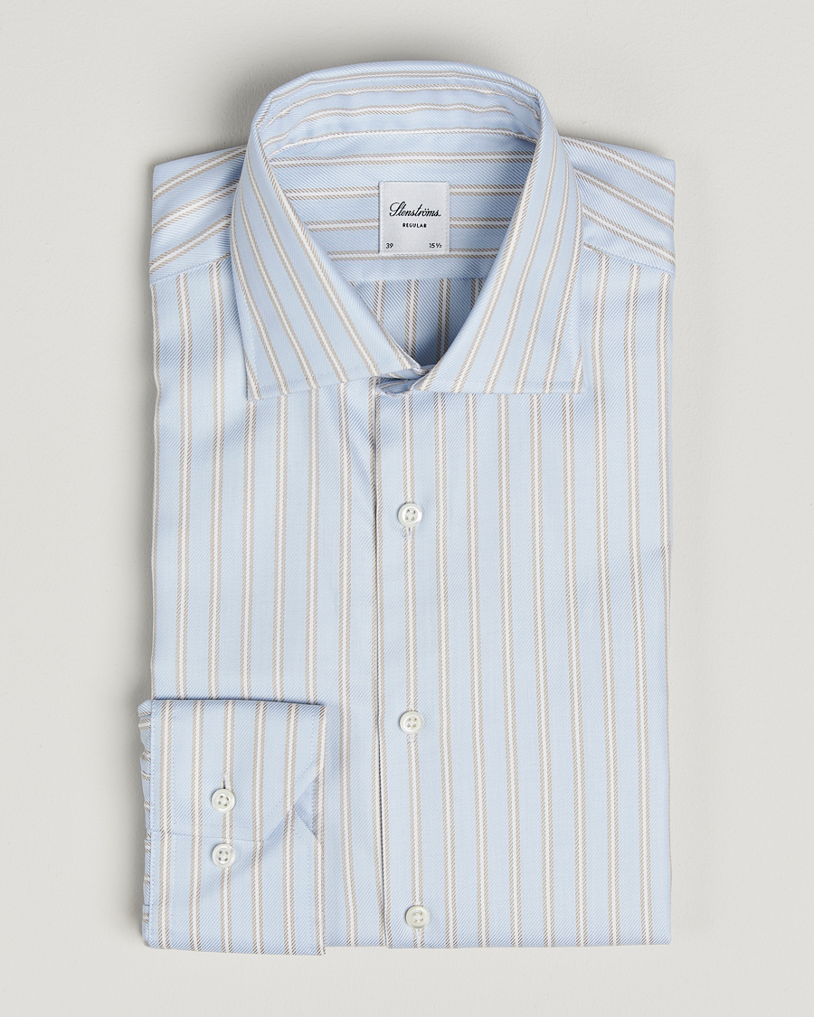 Homme | Chemises | Stenströms | Regular Fit Twill Stripe Cut Away Shirt Blue