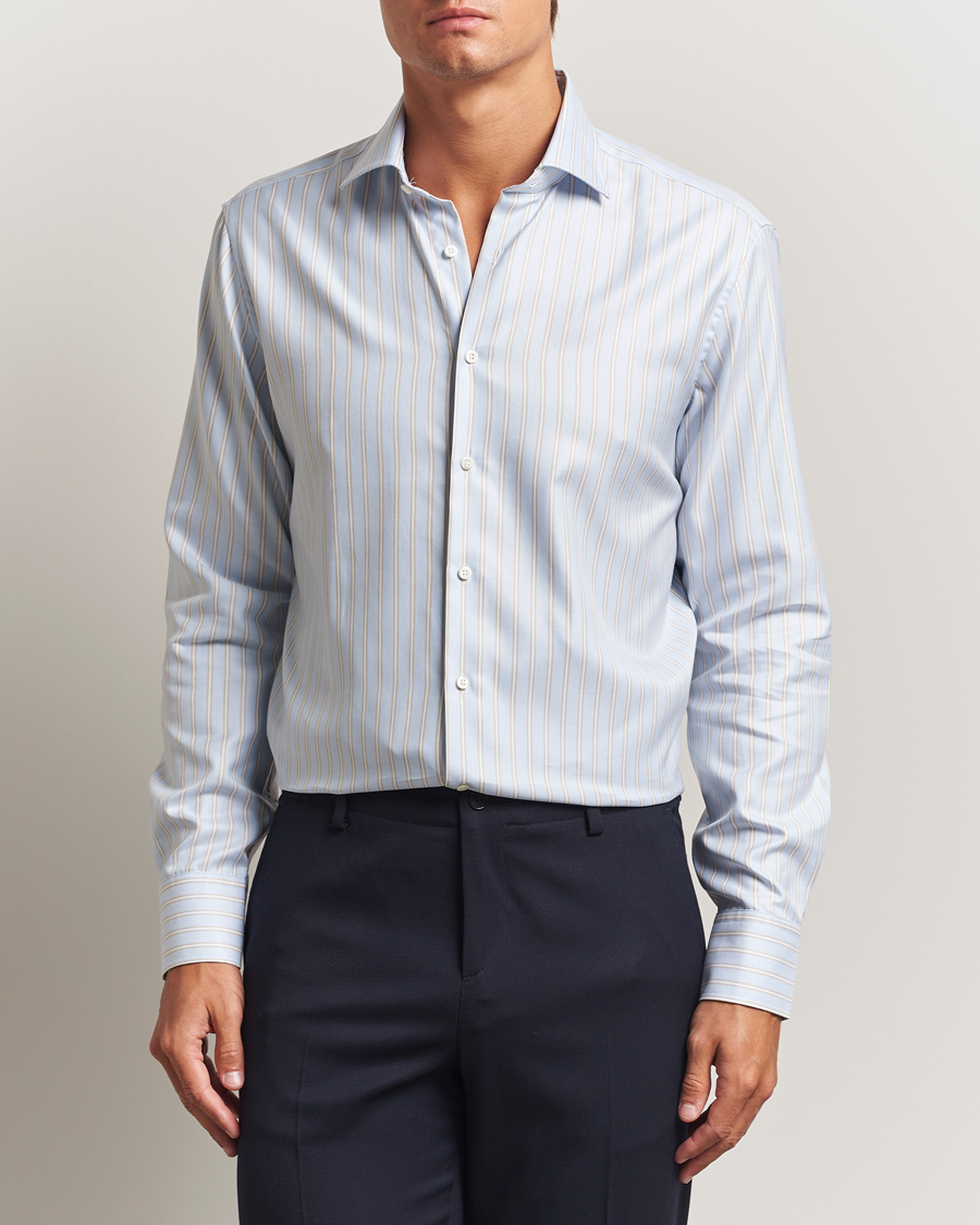 Homme | Chemises | Stenströms | Regular Fit Twill Stripe Cut Away Shirt Blue